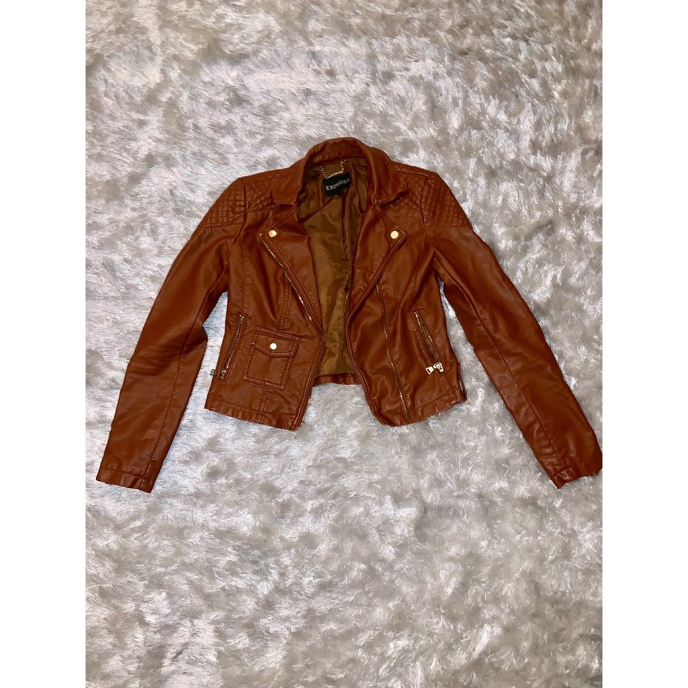 EXPRESS BROWN LEATHER JACKET SIZE X-SMALL